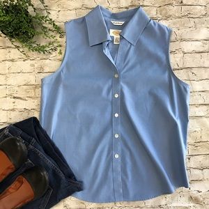TALBOTS Sleeveless Blue Button Up Blouse SZ 8